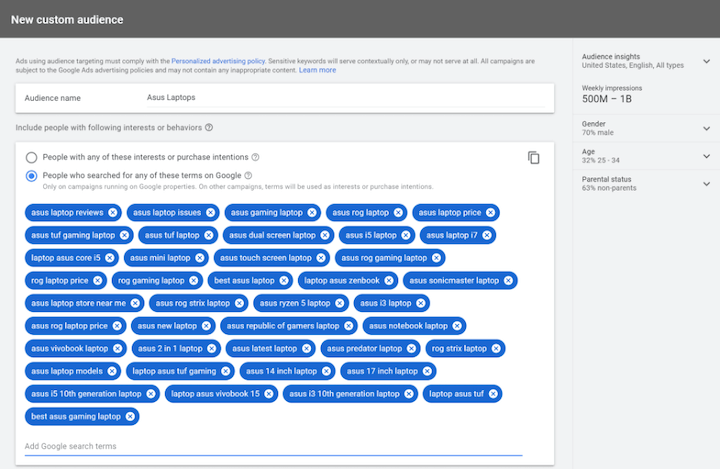 Google Display Ads with Custom Intent Audiences